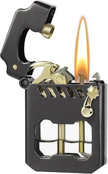 CHOICEDC Vintage Lighter, Cool Trench Lighter, Unique Mecha Metal Rocker Lighters, Novelty Refillable Kerosene Lighters with Transparent Visible Fuel Tank, Classic Gifts for Men Dad Husband, No Oil