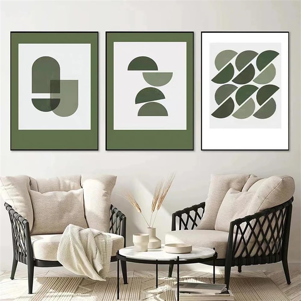 WUHBCZ Canvas Paints-Green Geometric Color Block White Art Abstract Poster Nordic Wall Painting for Bedroom Living Office Room Home Decoration Artwork-60 * 70cm/3PCS (No Frame)