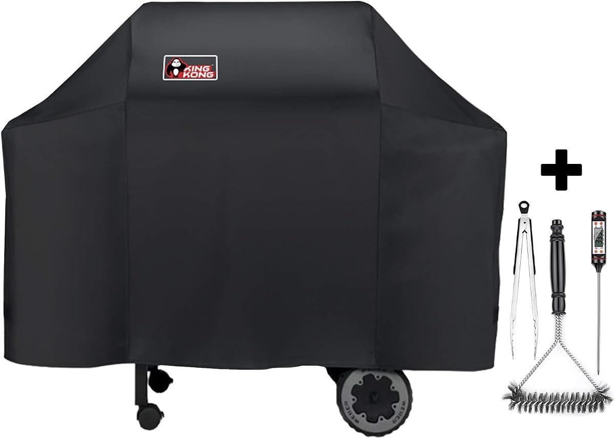 Kingkong 7573/7106 Grill Cover for Weber Spirit 200, 300 Series and Genesis Silver Gas Grill with Grill Brush, Tongs and Thermometer
