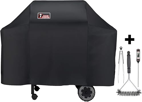Kingkong 7573/7106 Grill Cover for Weber Spirit 200, 300 Series and Genesis Silver Gas Grill with Grill Brush, Tongs and Ther