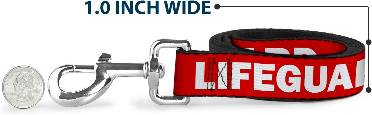 Dog Leash Lifeguard Logo Red White 4 Feet Long 1.5 Inch Wide