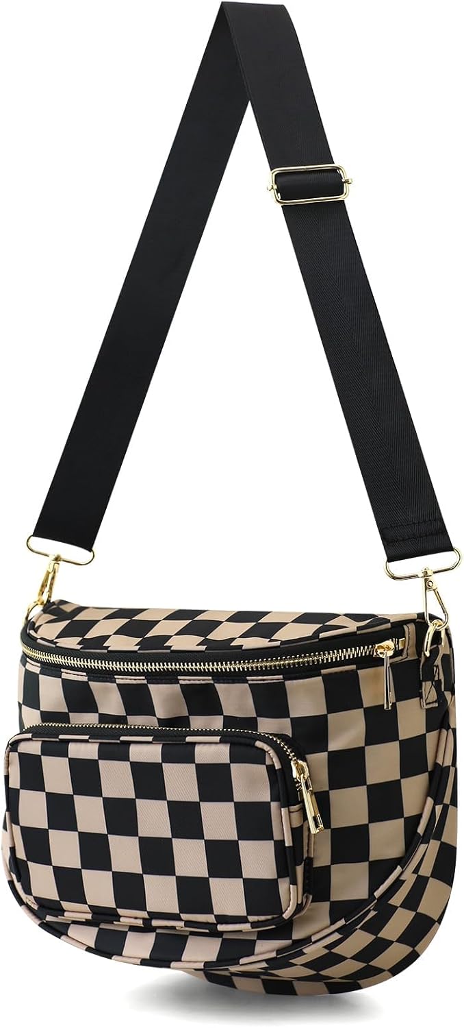 Large Checkered Bum Bag, Original Design Crossbody Purse, RFID Women Travel Fanny Pack, Boho Gift for Girls, Spacious with Wide Strap - Image 8