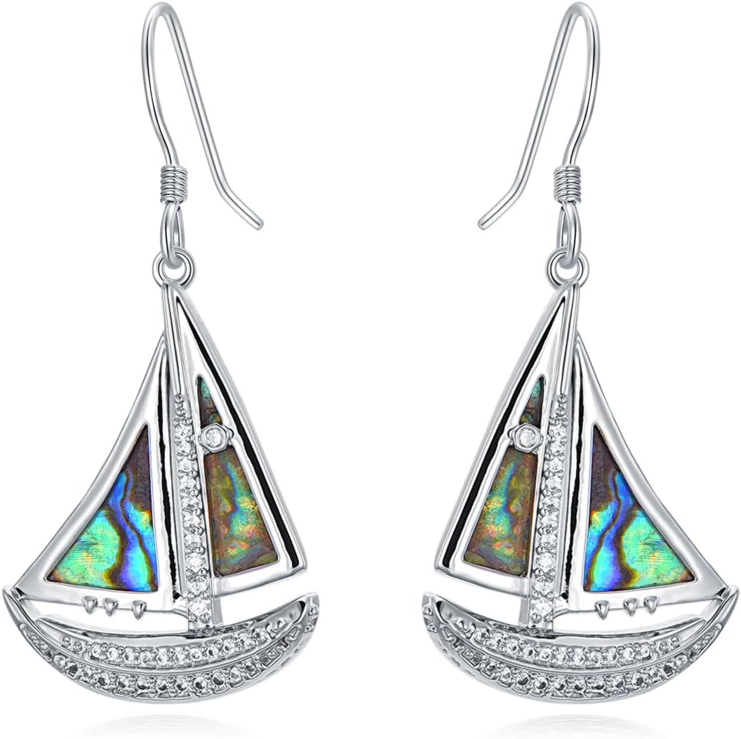 SILBAZ Abalone Shell Dangle Earrings Natursl Abalone Drop Earrings Abalone Earrings Hypoallergenic Earrings Jewelry Birthday Christmas Gift for Women Girls