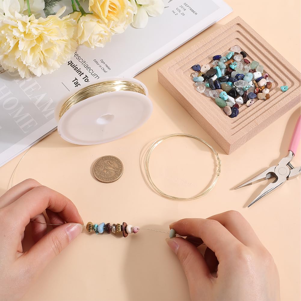 Beebeecraft Filo per Perline per Gioielli, Calibro 26, 0.4 mm, 50 Metri, Placcato in Oro 18K, 164 Piedi, Rotondo, Lucido, Resistente All'Appannamento, Pieghevole, con Bobina per Creazione di Gioielli