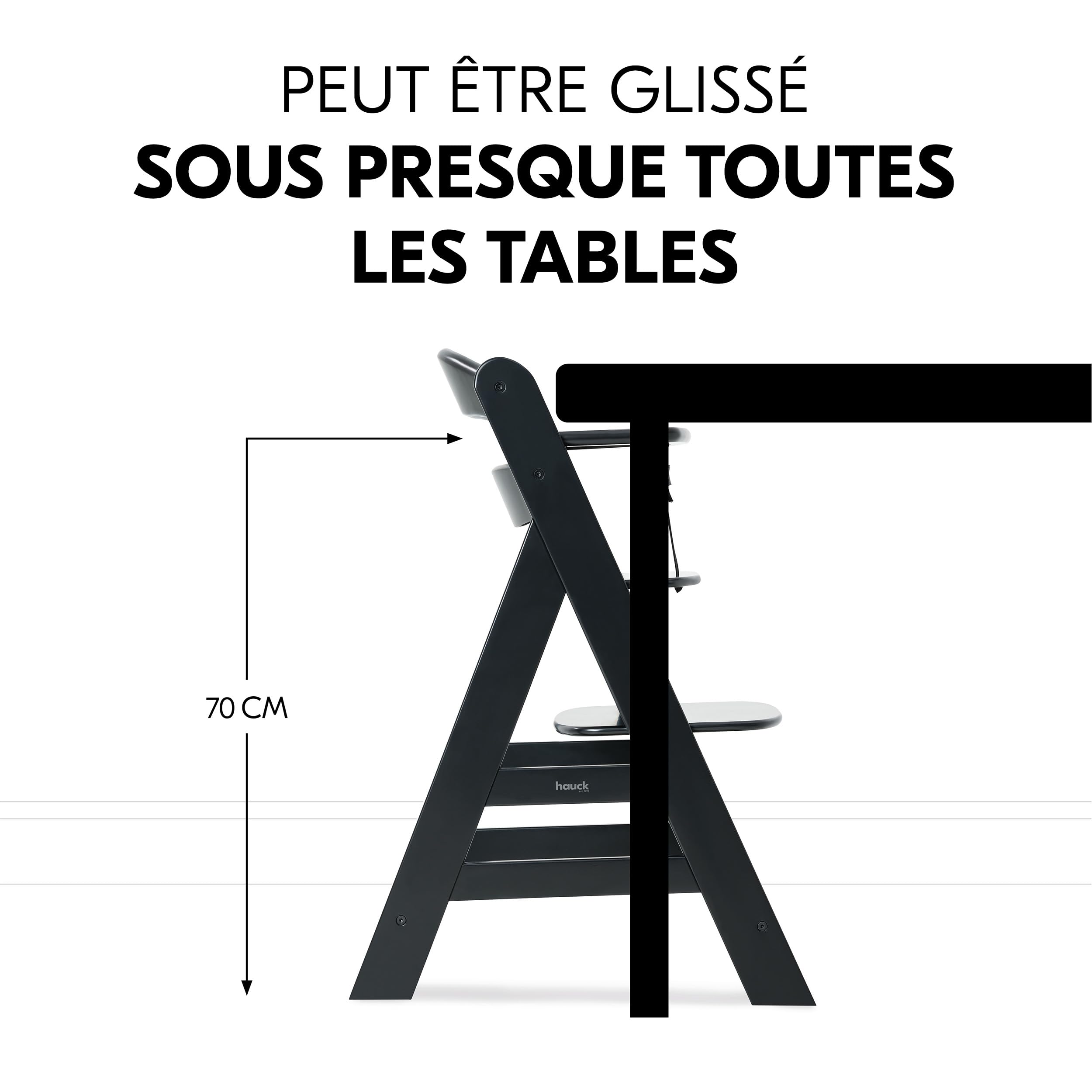 hauck Chaise Haute Bébé Alpha+ avec Siège Nouveau-né Eco – Black | Chaise haute évolutive en bois, de la naissance à 90 kg, inclus assise bébé ergonomique, coussin et harnais