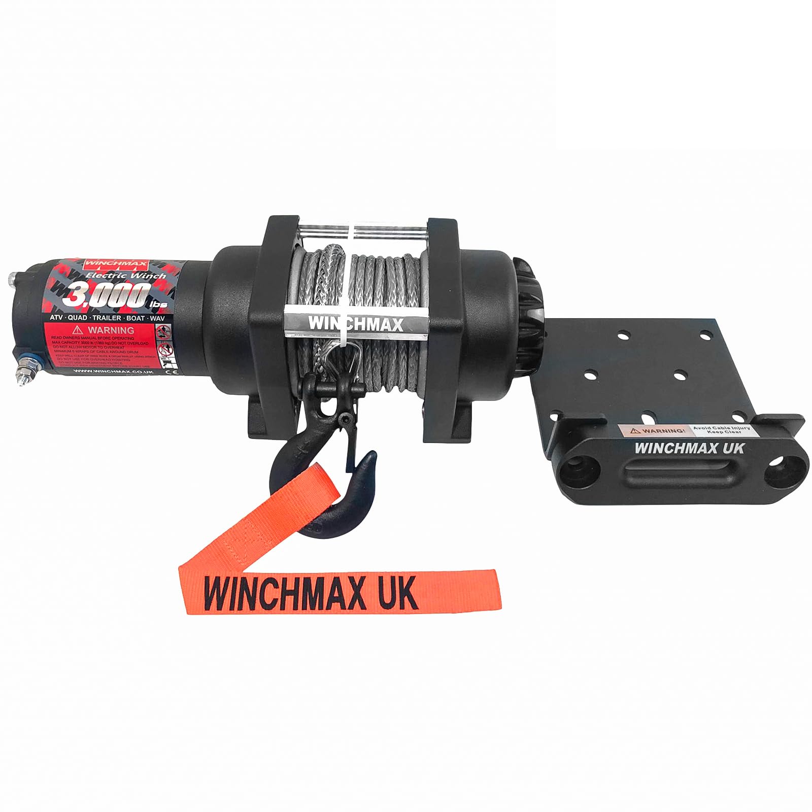Winchmax Cabrestante eléctrico de Grado Militar de 24 V, Cuerda sintética Dyneema SK75 de 15,5 m x 5 mm, Gancho de Horquilla de 1/4 Pulgadas. Controles remotos inalámbricos para Dos Auriculares.