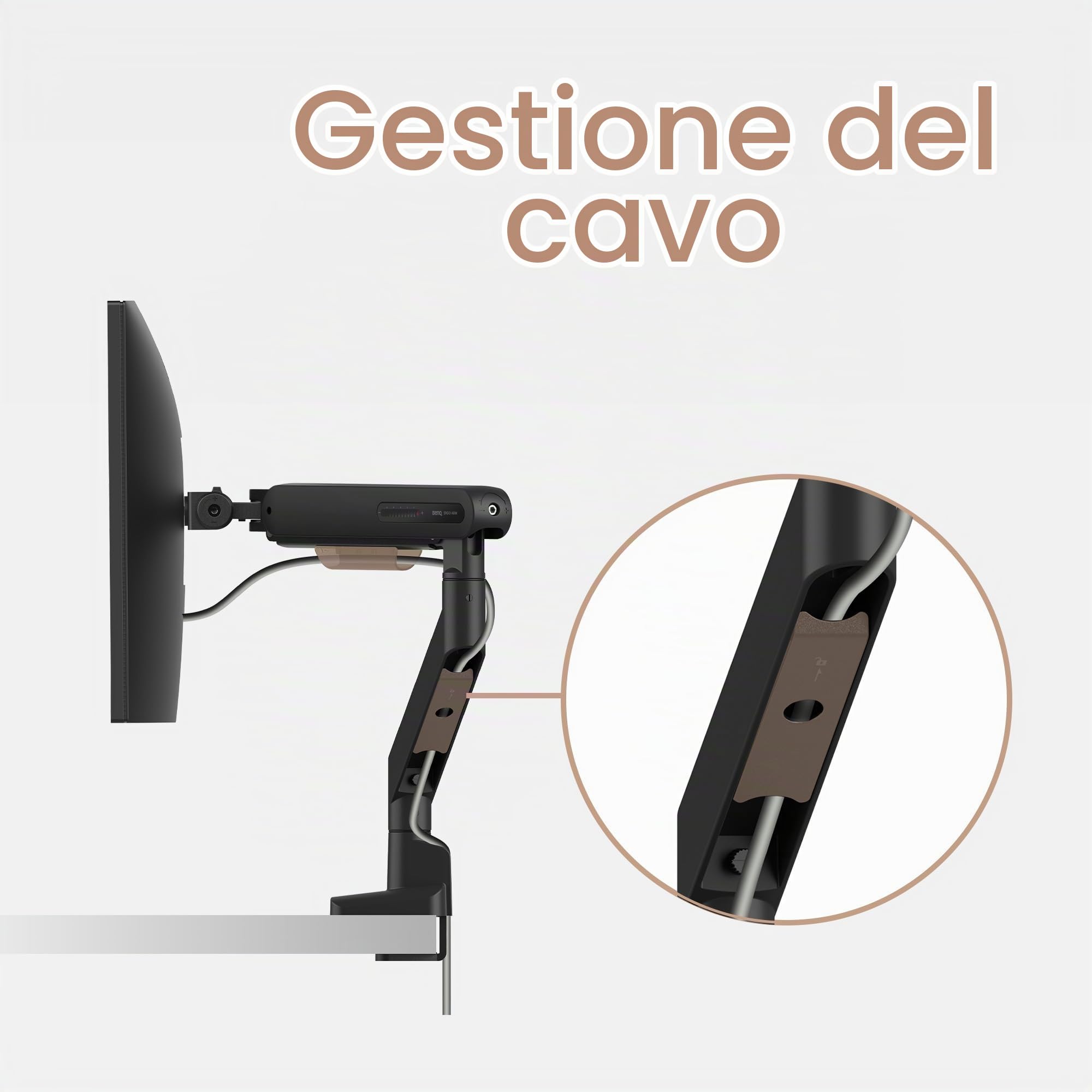 BenQ Ergo Arm BSL01 – Braccio per monitor, regolazione fluida, supporto da scrivania stabile, compatibile VESA (75×75, 100×100), supporta fino a 40" e 11 kg. Spessore scrivania 10~50 mm