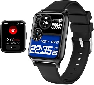 Blood Glucose Watch,1.65''Fashion Bluetooth Smart Watch,Non-invasive Blood Sugar Testing,Waterproof Sport Watches with Blood Pressure Blood Oxygen,Black