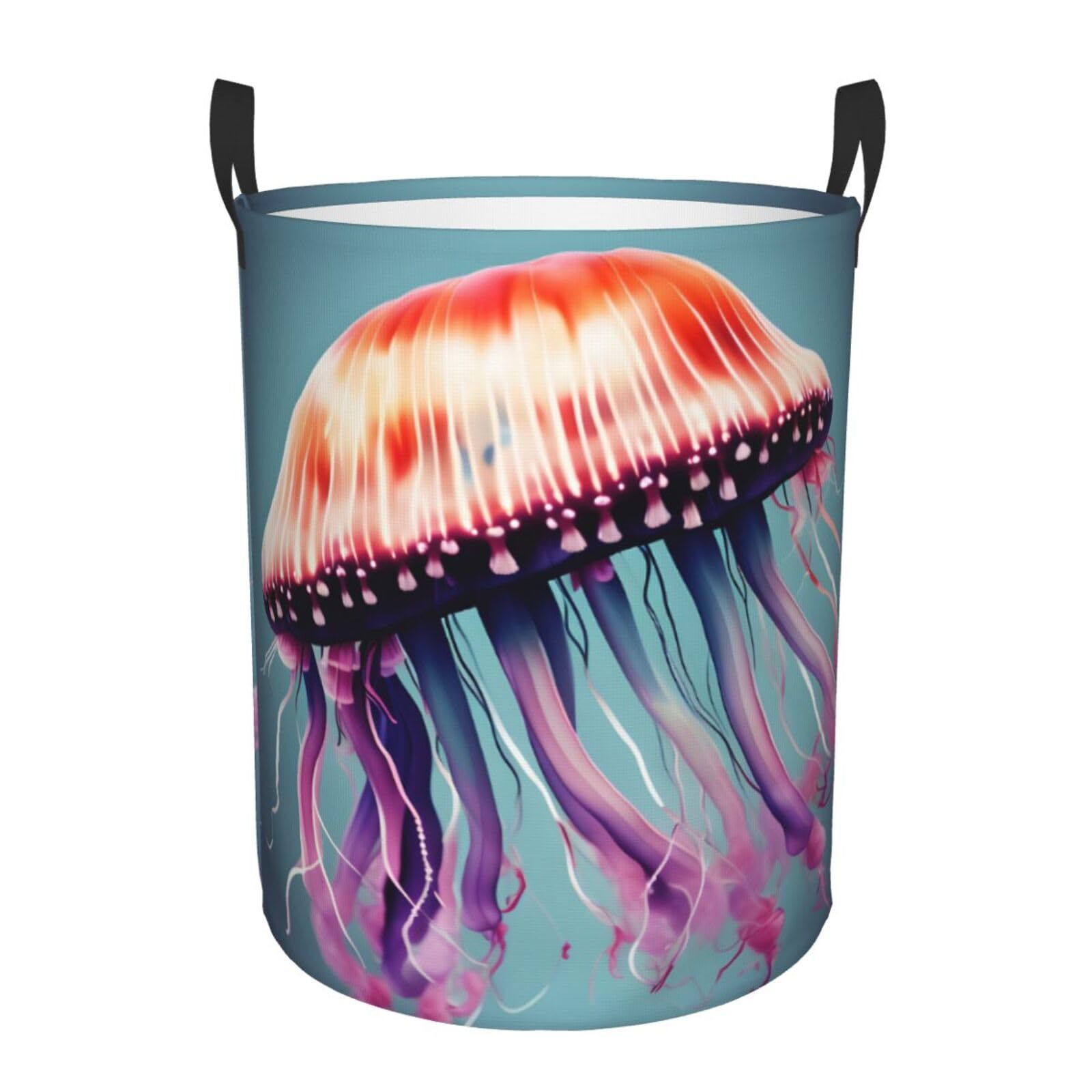 M Collapsible Laundry Hamper Round Jellyfish Print Storage
