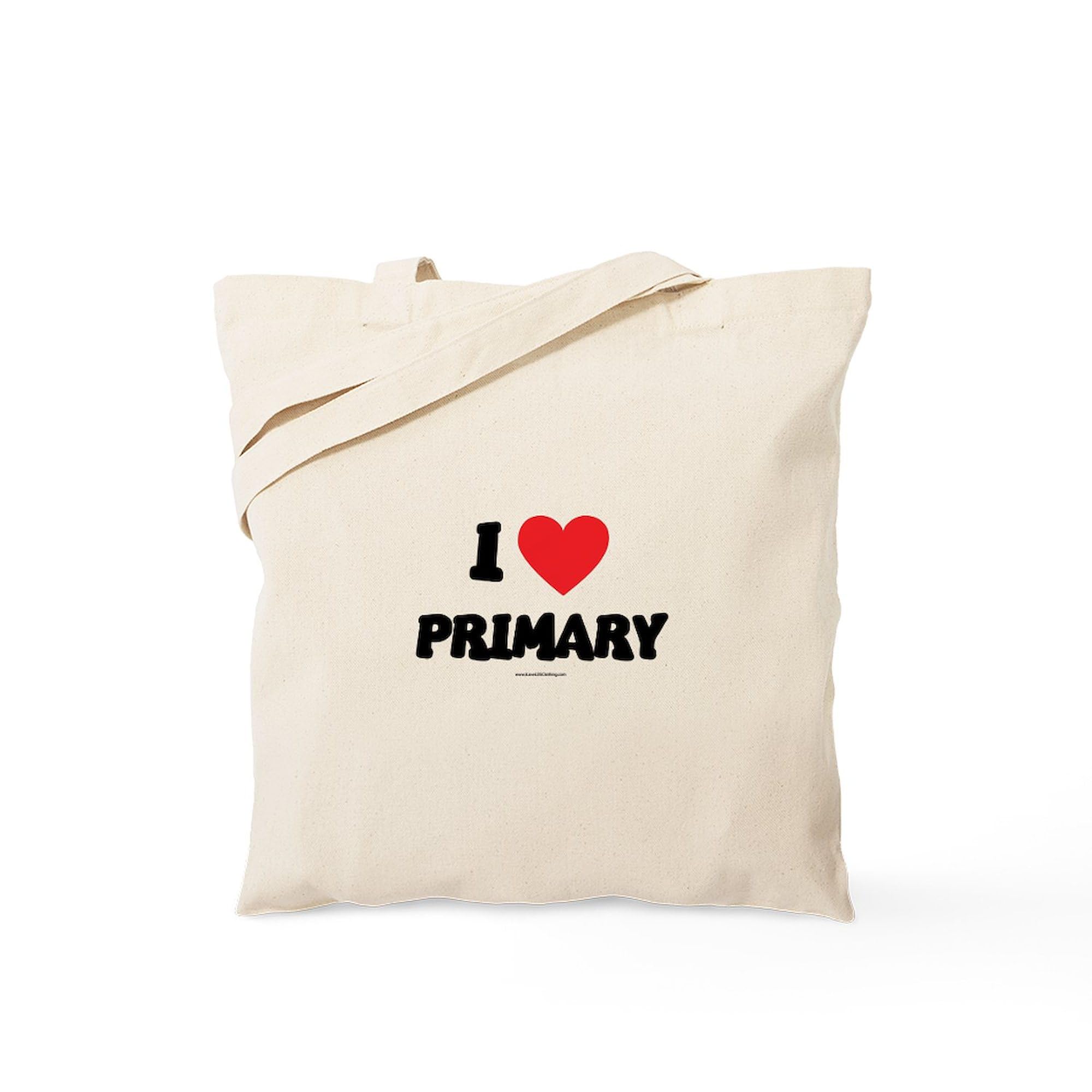 CafePress I Love Primary LDS Clothing LDS T Shirts Tote Reusable Natural Beige Canvas Shopping Bag