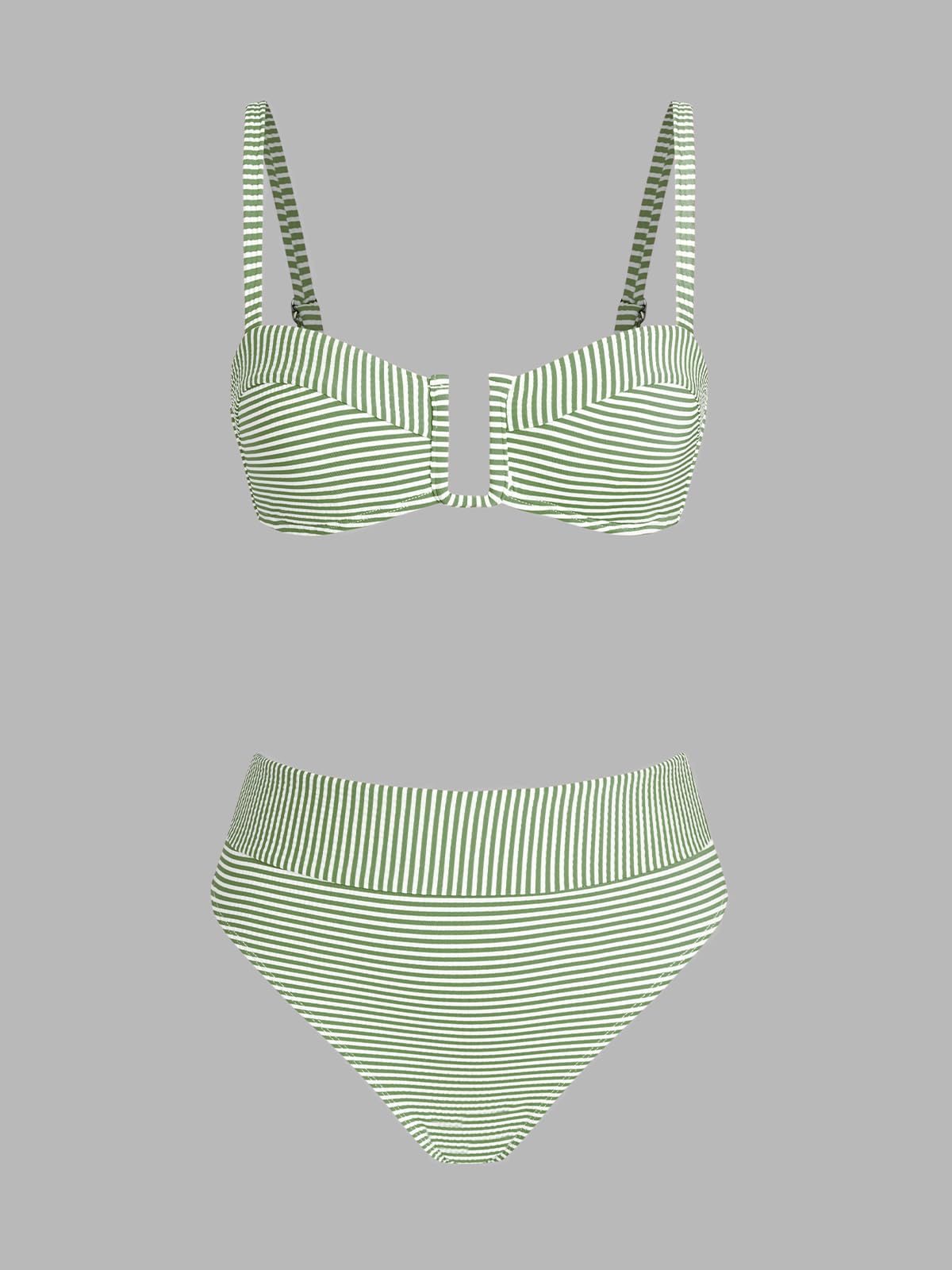 CUPSHE Damski zestaw bikini, dwuczęściowy strój kąpielowy, wysoka talia, wysoki krój nogawek, zapięcie na haczyk, kostium kąpielowy