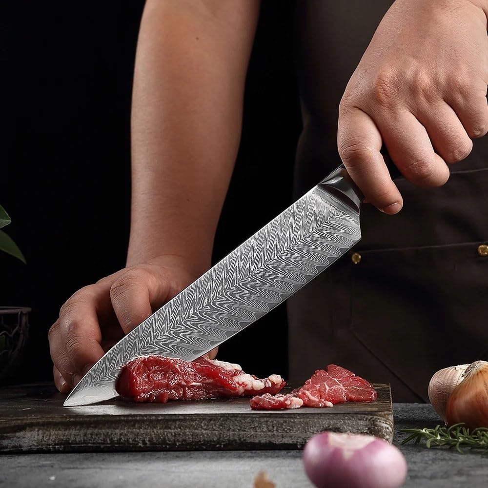 Damascus Knife Set, 6PCS Damascus Steel Kitchen Knife Set Super Sharp Full Tang Chef Knife Boning Knife Santoku Knife Shell Acrylic Handle, LAMAJIGA6695