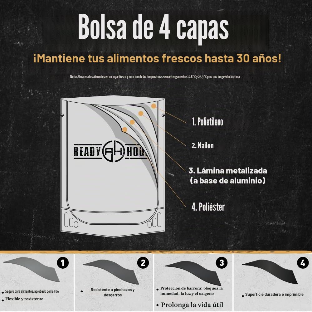 Ready Hour, Mezcla de frutas y verduras, alimentos liofilizados no perecederos, vida útil de 30 años, suministro de alimentos portátil de emergencia y aventura, recipiente duradero seguro para
