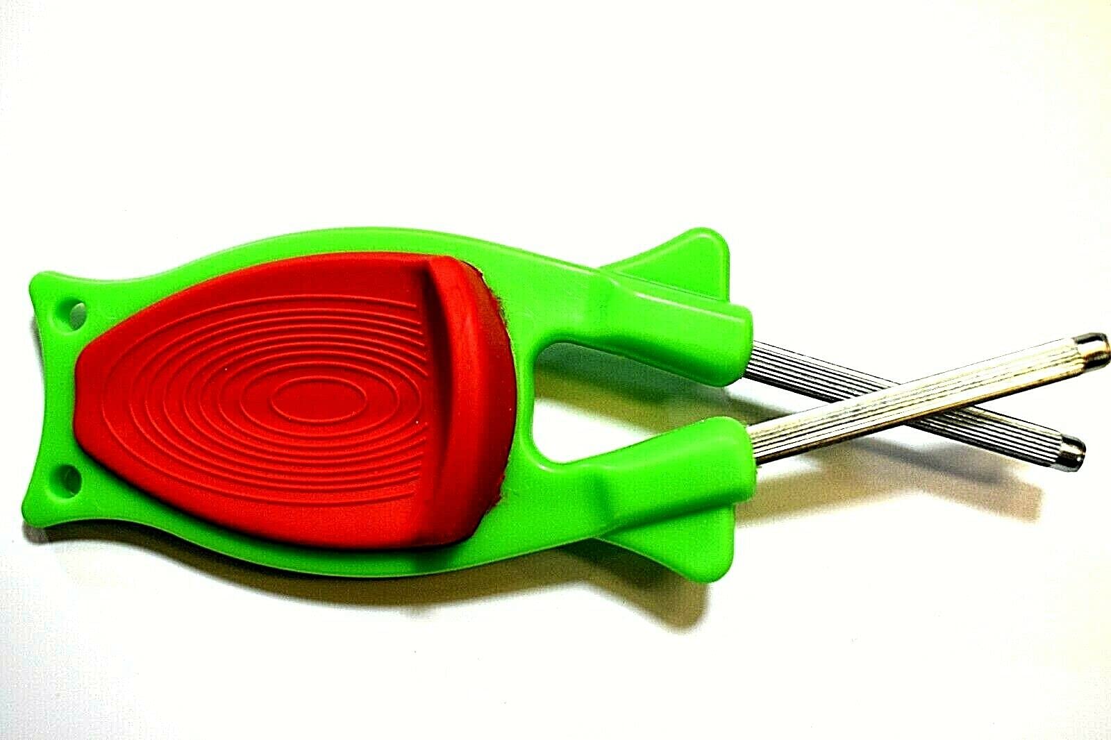 Introducing a new patented handheld knife sharpener designed to realign and hone blades, restoring them to their original sharp edges.