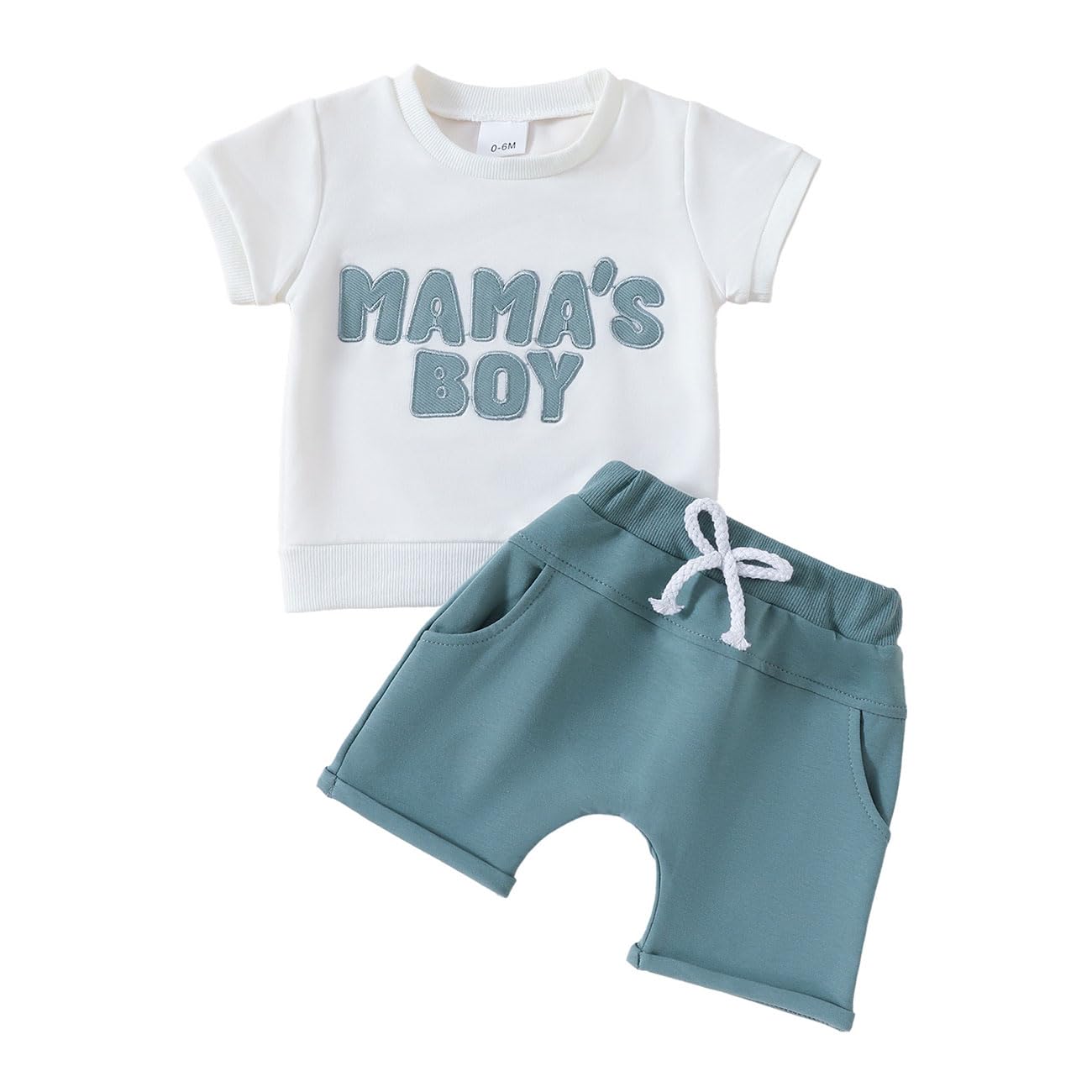 Vestiti Neonato Maschio, Abbigliamento Neonato Lettera Ricamata Manica Corta Nuovo Nato Tuta Neonato, Decorazione con Nodo a Fiocco Pantaloncini Elasticizzati per Neonato, Verde/Blu, 0-36 Mesi