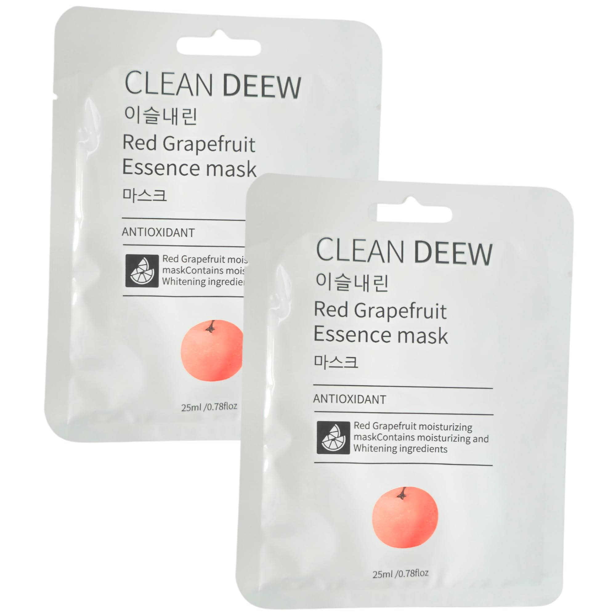 Clean Deew Red Grapefruit Essence Antioxidant Mask - Moisturizing Whitening Formula - 25ml / 0.78 fl oz (pack of 2)
