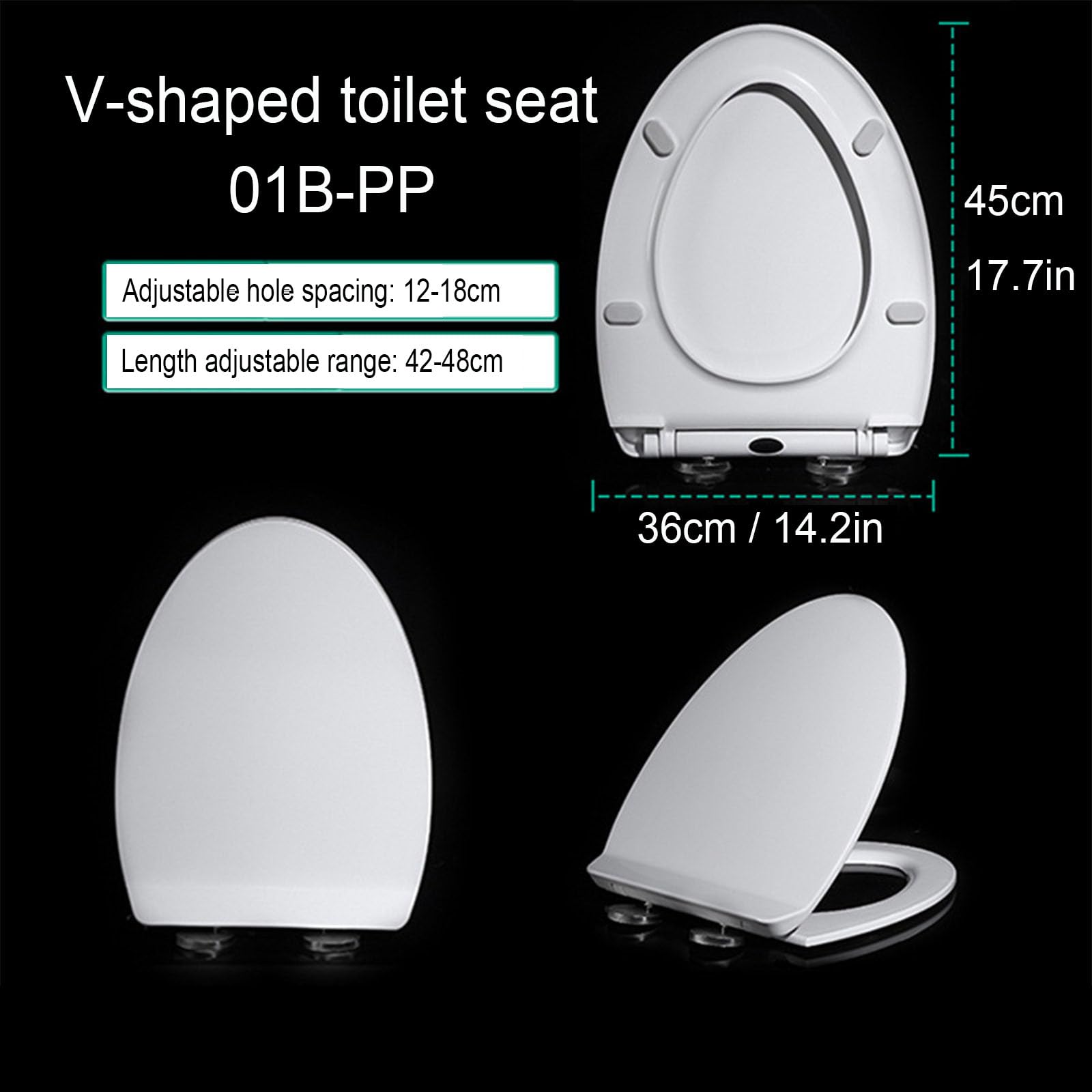 V-Sd WC-Sitz mit langsamem Schließen, Schnellverschluss, leicht zu reinigen, PP-Material, weiß, leiser Deckel, ideal für müheloses Eintauchen und T