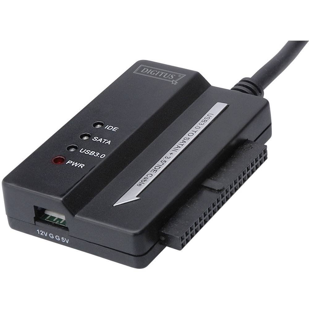 DIGITUS cavo adattatore per disco rigido - convertitore da USB 3.0 a SATA2/IDE - per SSD/HDD da 2,5/3,5" - velocità di trasferimento dati 5 Gbit/s - alimentatore incluso - Plug & Play - Nero