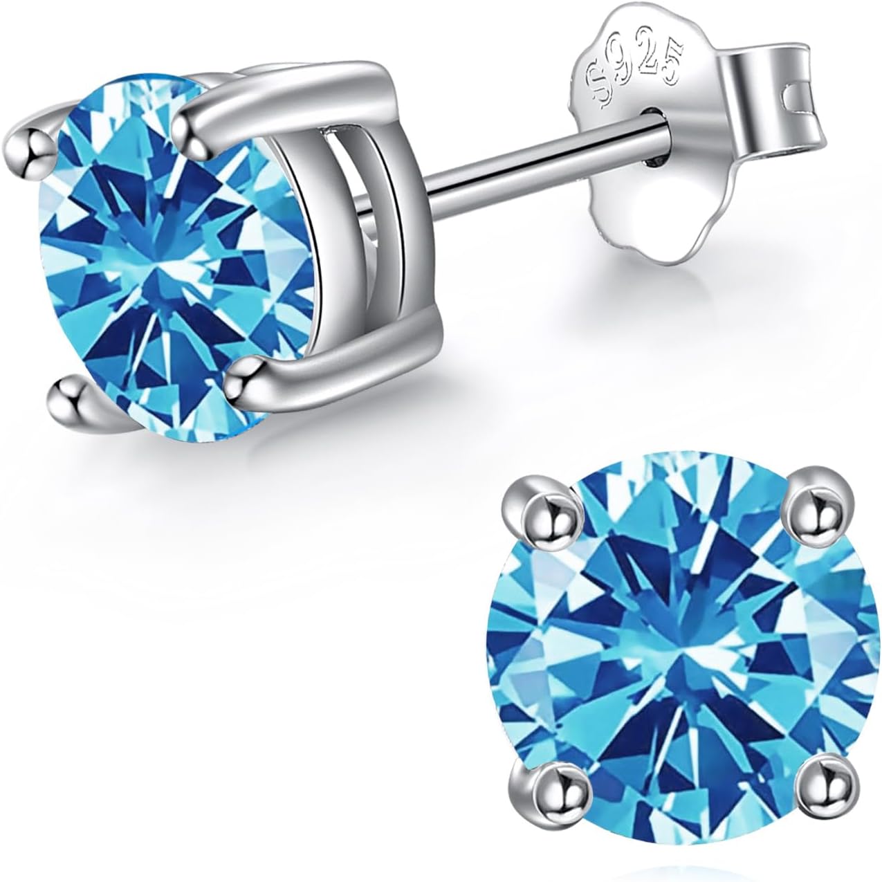 AOBOCO Birthstone Stud Earrings for Women 925 Sterling Silver Crystal Stud Earrings Hypoallergenic Jewelry Birthday Christmas Gifts for Women Men