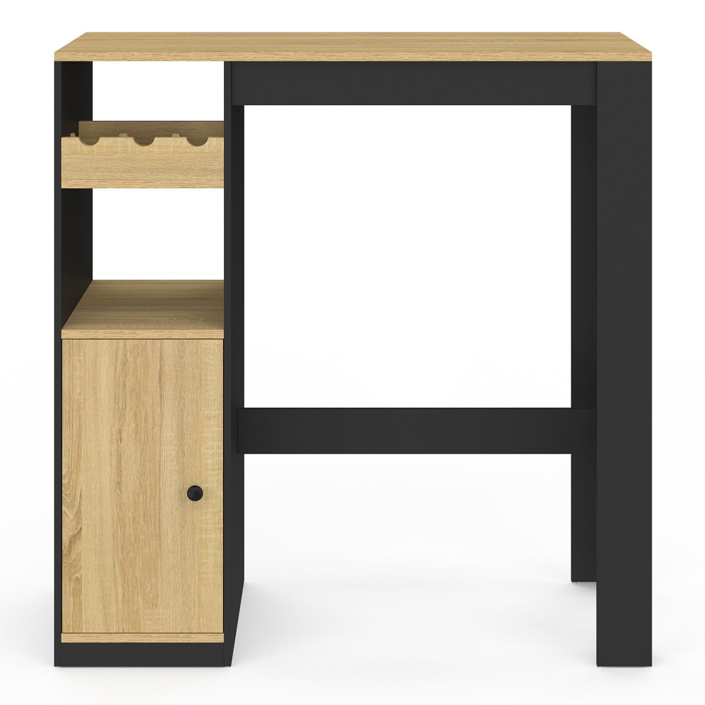 IDMarket - Table de Bar Ameri avec Placard et Range Bouteilles 2 Personnes Bois et Noir