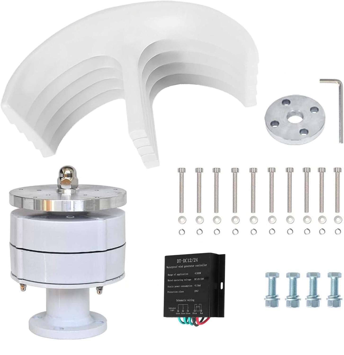 Kit Generatore Eolico Verticale, Turbina Eolica 12v/24v, Generatore Eolico per Casa, Barca, Generatore a Magnete Permanente Trifase AC 12V-5000W