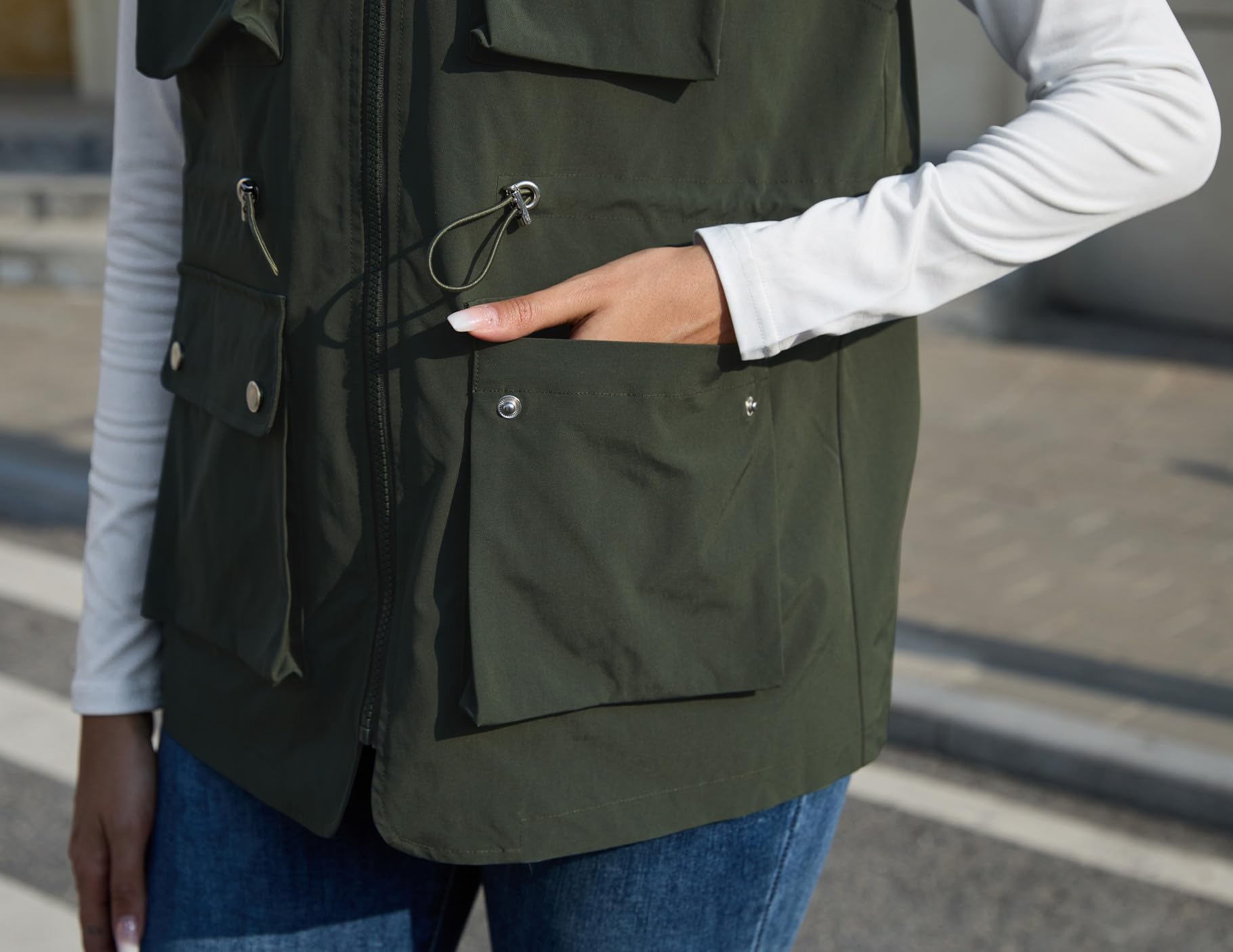 PESION Chaleco militar plegable para mujer, impermeable, cortavientos, con capucha extraíble