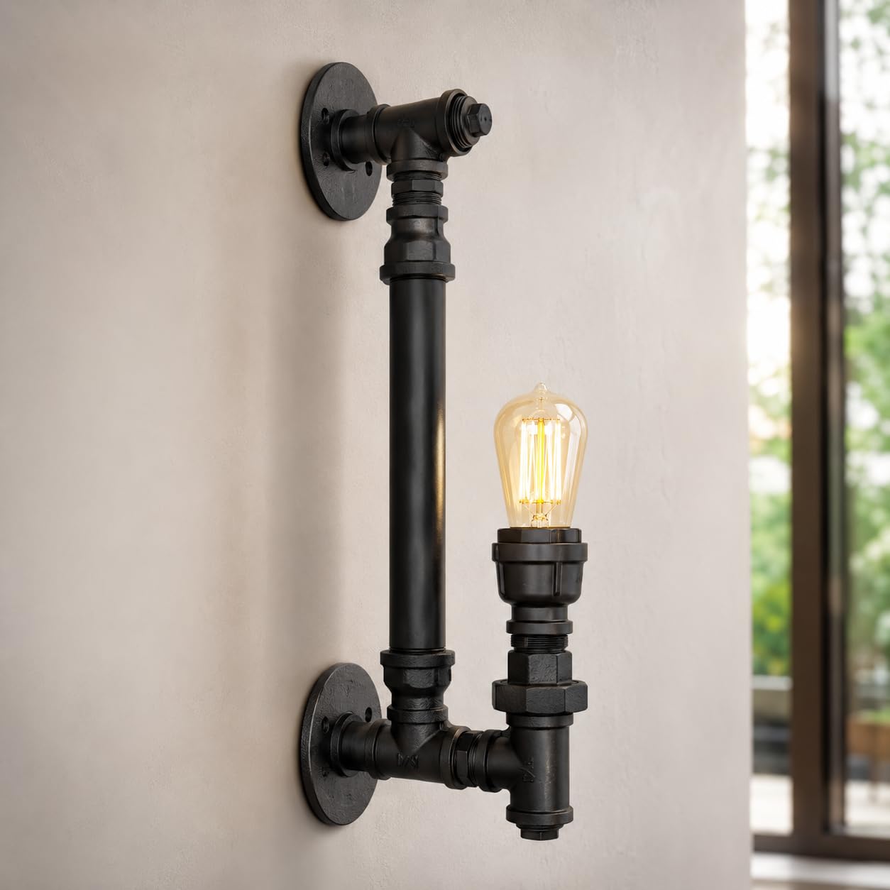 Water Pipe Wall Steampunk Lamp 45cm Industrial Black Pipe Wall Light Vintage Loft Style Edison Sconce for Bedroom Living Room Hallway Bar Cafe Decor for Stylish Home Restaurant Interior Lighting Charm โ image 1