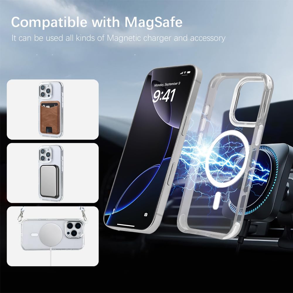 for iPhone 16 Pro Case with 62.99 inch Lanyard, Classic Clear&White Magnetic Phone Case, Drop&Shockproof Protection Cases, Phone Lanyard for Around The Neck, Compatible with Magnet Accessory - Image 2
