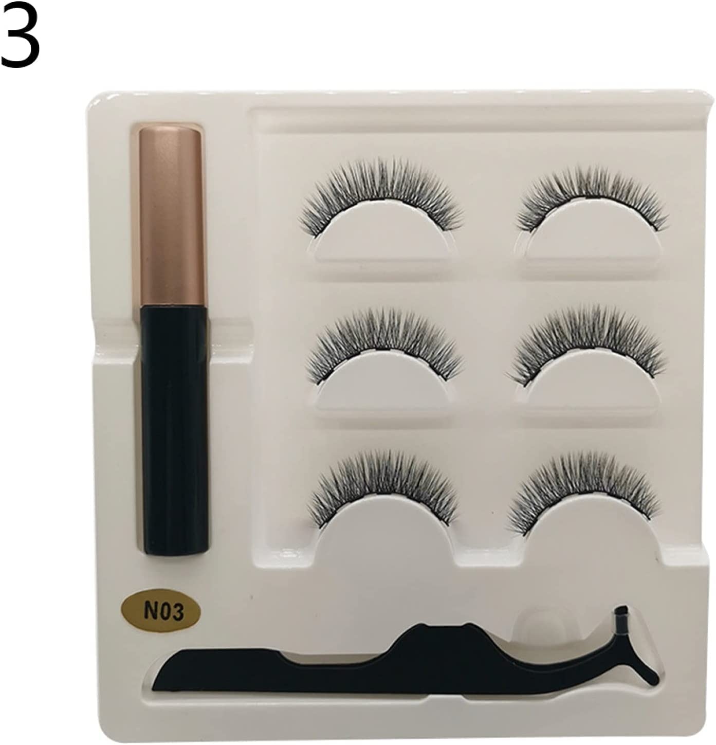 MILEVO Pestañas postizas Pestañas postizas, 3 Pares de pestañas postizas 3D magnéticas Pinzas de delineador de Ojos líquido Kit de extensión de pestañas - 04