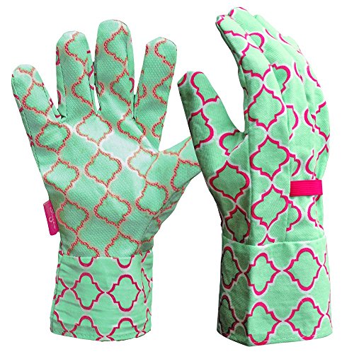 DIGZ Cotton Canvas Garden Gloves with Mini Dots, Single Pair, Geometric Pattern, Medium