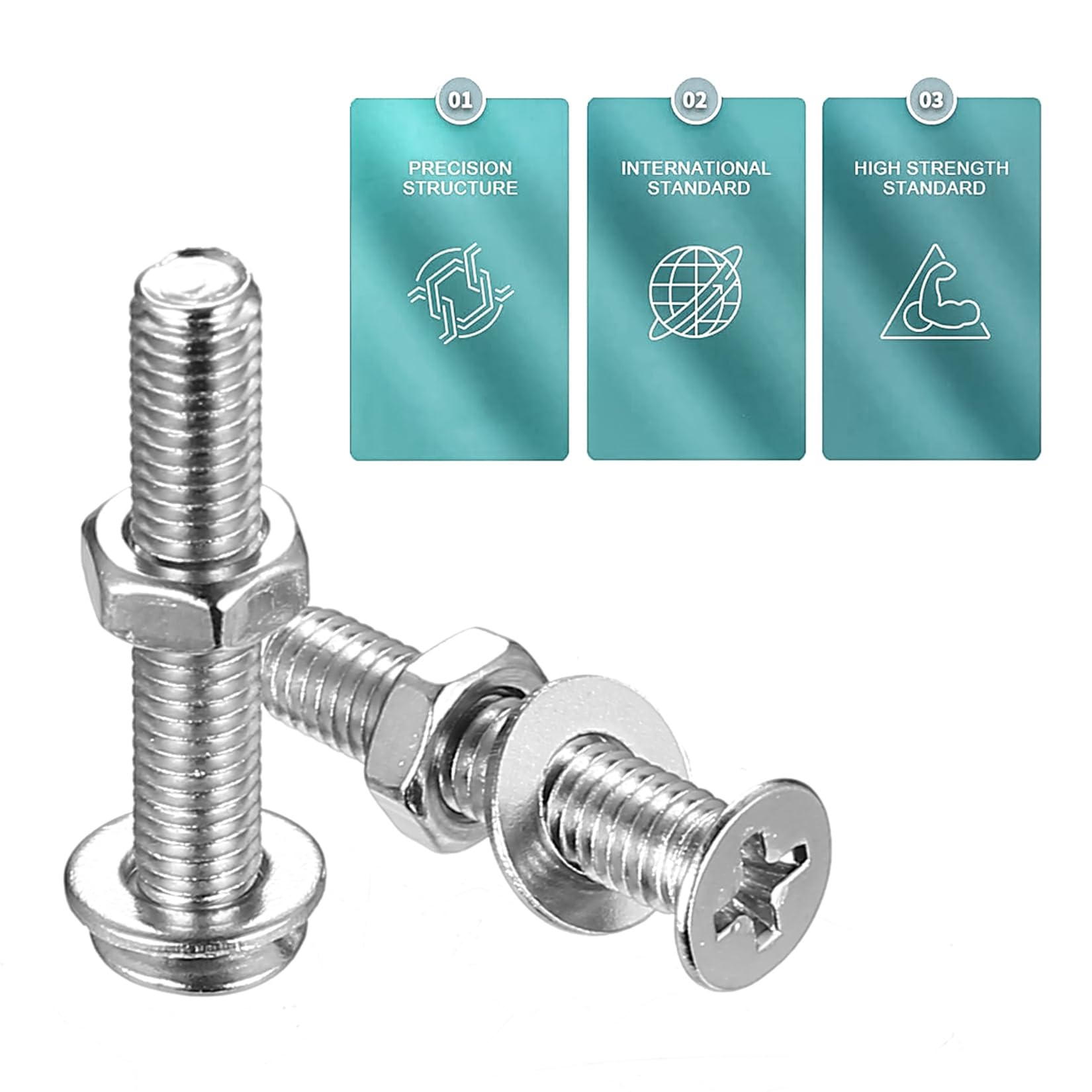 1110 stuks M3 Schroevenset, verzonken kop Schroeven moerenset, platkop schroeven en moerenset, Phillips machine schroevenassortiment, schroefdraad schroevenset met ringenset (zilver, M3