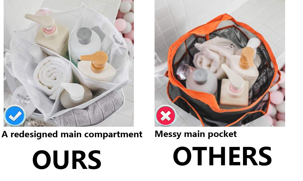 ALYER Mesh Shower Caddy Basket,Large Shower Bag Tote,Hanging Bath Toiletry Organizer with 1 Big Separated Inner Compartment and 6 Deep Outer Pockets (Black) 4