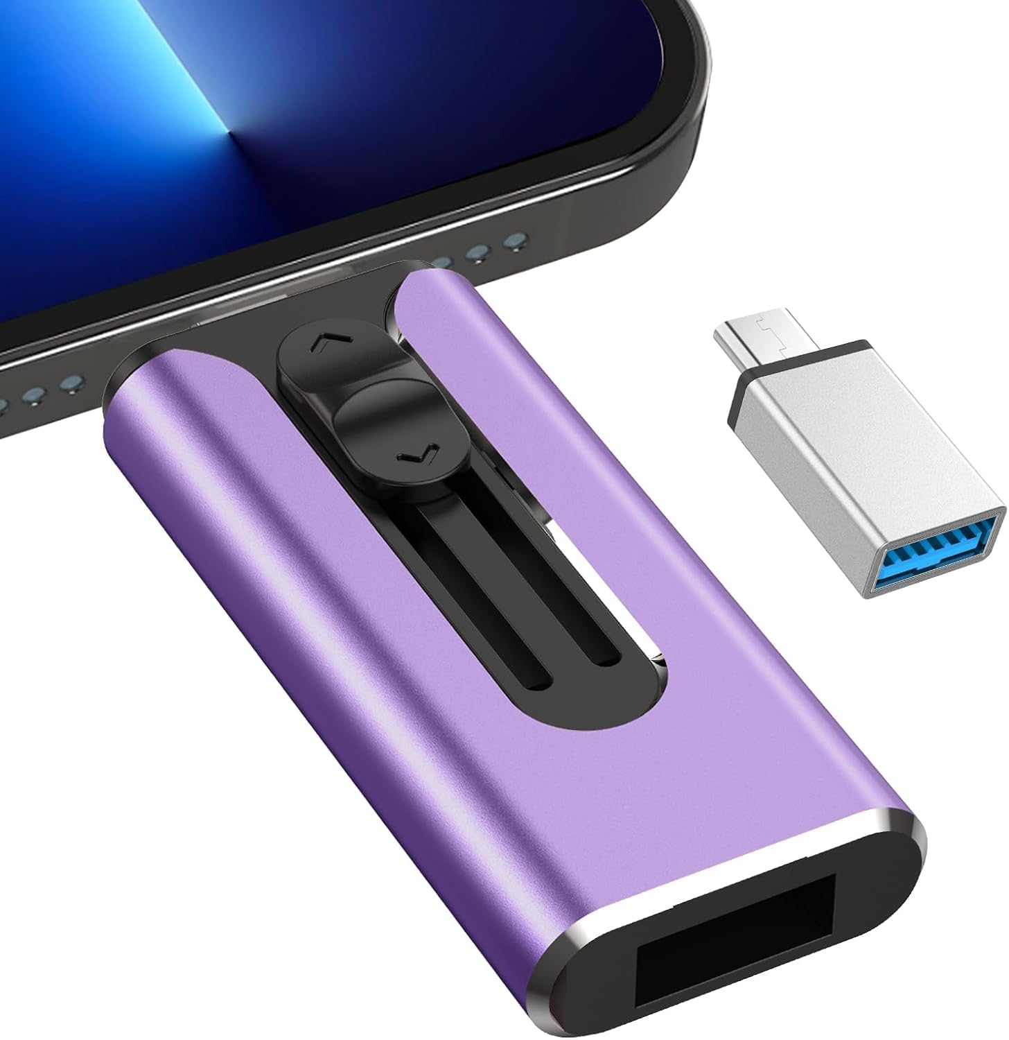 512GB Flash Drive for iPhone Photo Stick - 4 in 1 High Speed iPhone Memory Stick Thumb Drive, USB Stick Photo External Storage for iPhone/iPad/Android/PC (Purple)
