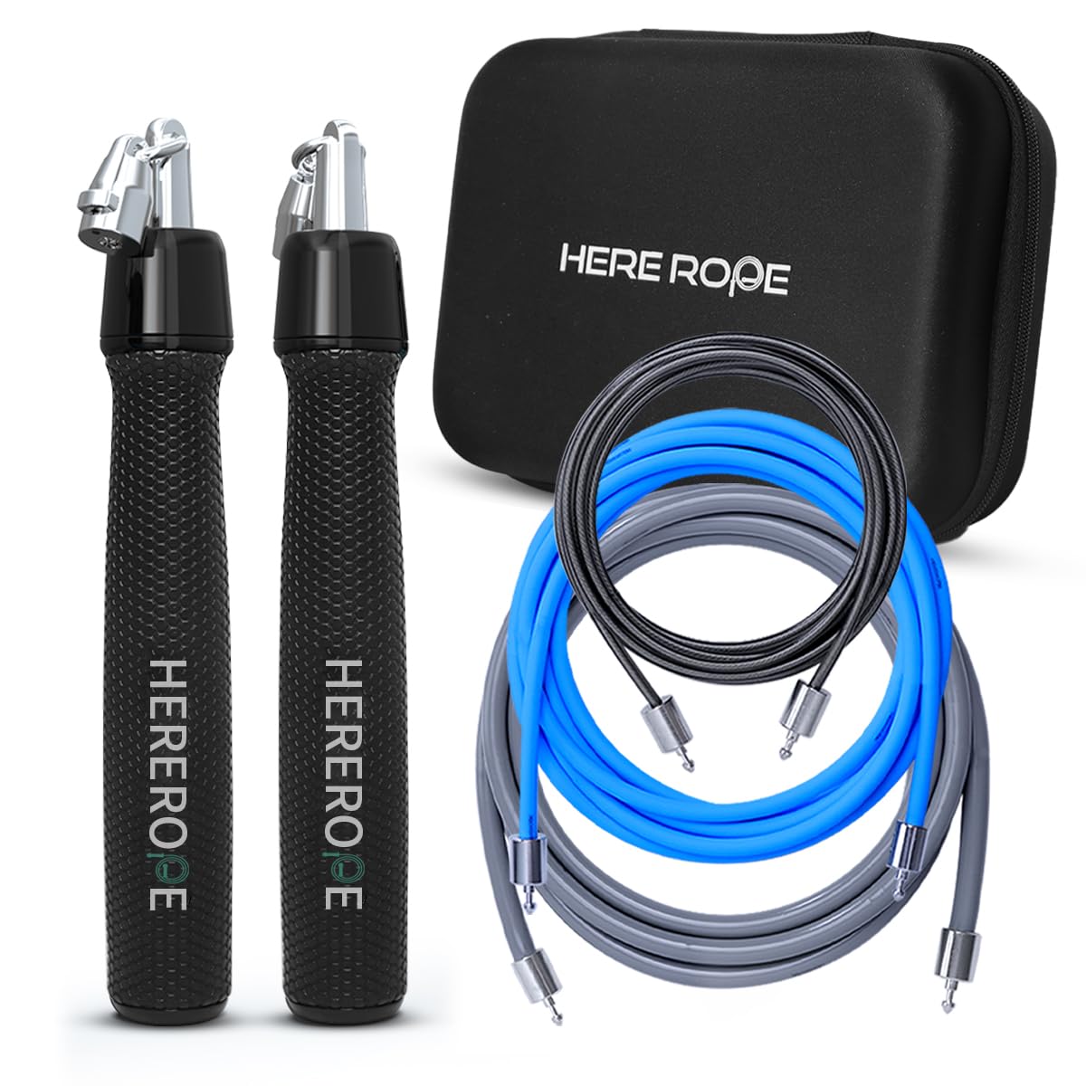 Hererope Corde à sauter lestée 3 en 1, poids interchangeables 0,6 kg, 0,6 kg, 0,6 kg, rotation à 360 degrés, longueur réglable, poignée ergonomique en cuir