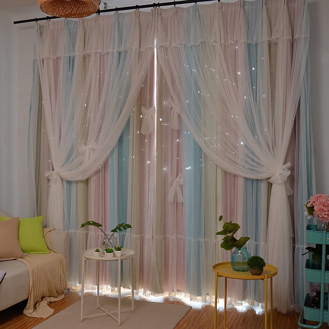 ☆遮光カーテン 姫系カーテン グラデーション トップ 可愛い 星 新生活