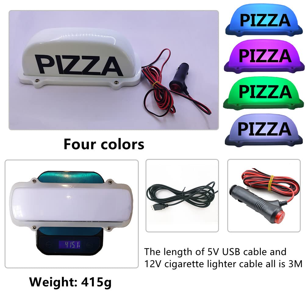Znak PIZZA, wodoodporne LED światło na dachu samochodu z magnesem, 3-metrowa linia ładowarki. Oświetlony znak na dachu kabiny samochodowej LED (5V USB ładowarka, niebieski)