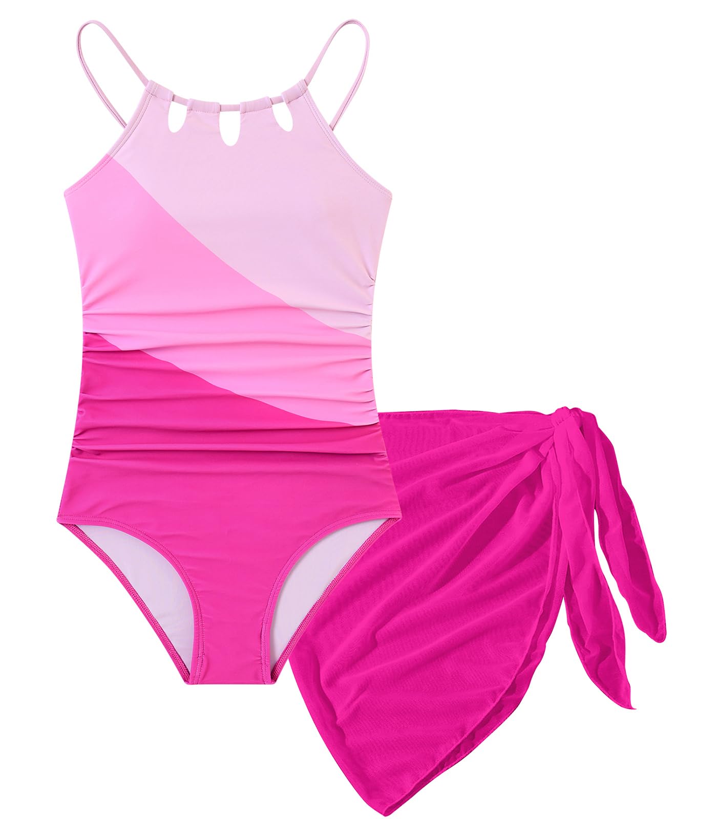 Girls Swimsuit One-Piece with Mesh Cover Up