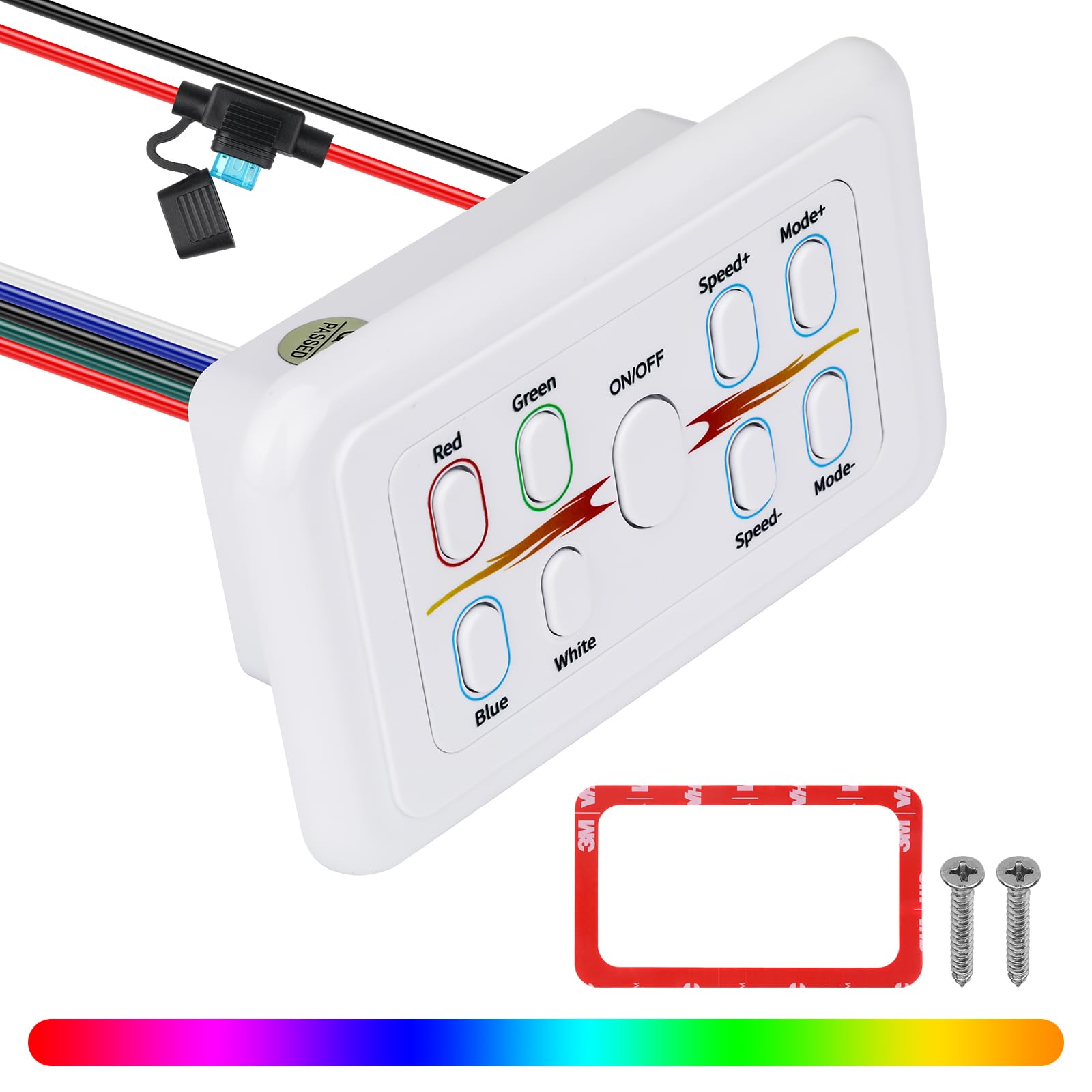 RVZONE Controlador de luz LED RGBW, interruptor LED de 4 canales, regulador RGBW, interruptor de atenuación de panel montado en la pared, para lámparas LED de 12/24 V 8 A con función RGBW
