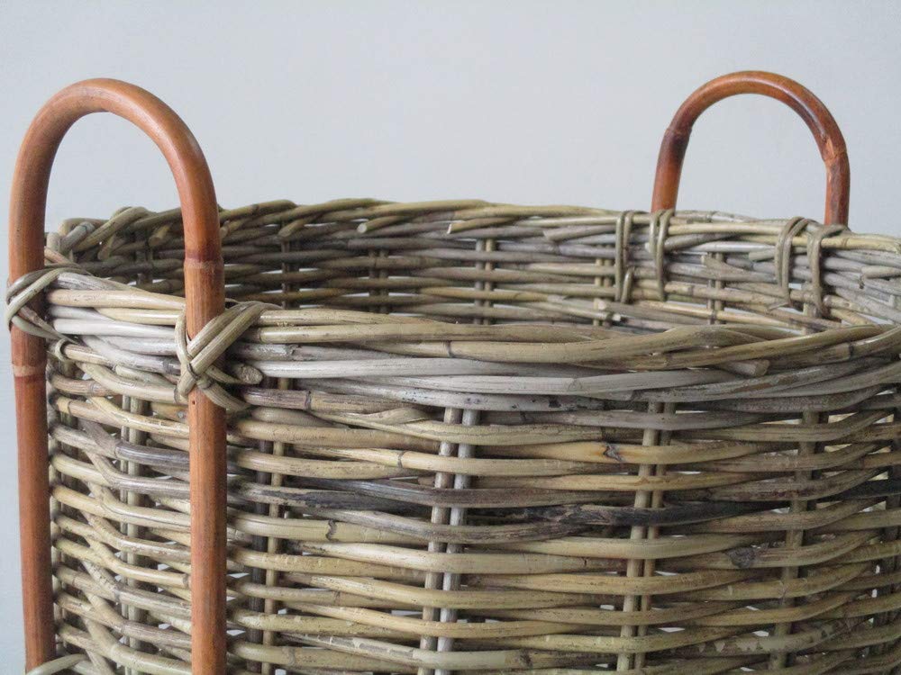 Cesto Vimini Porta CM 35X38 H con Manici 45 Legna in ROBUSTISSIMO GIUNCO con Manici di Canna Diametro Cesto per Camino E Pellet