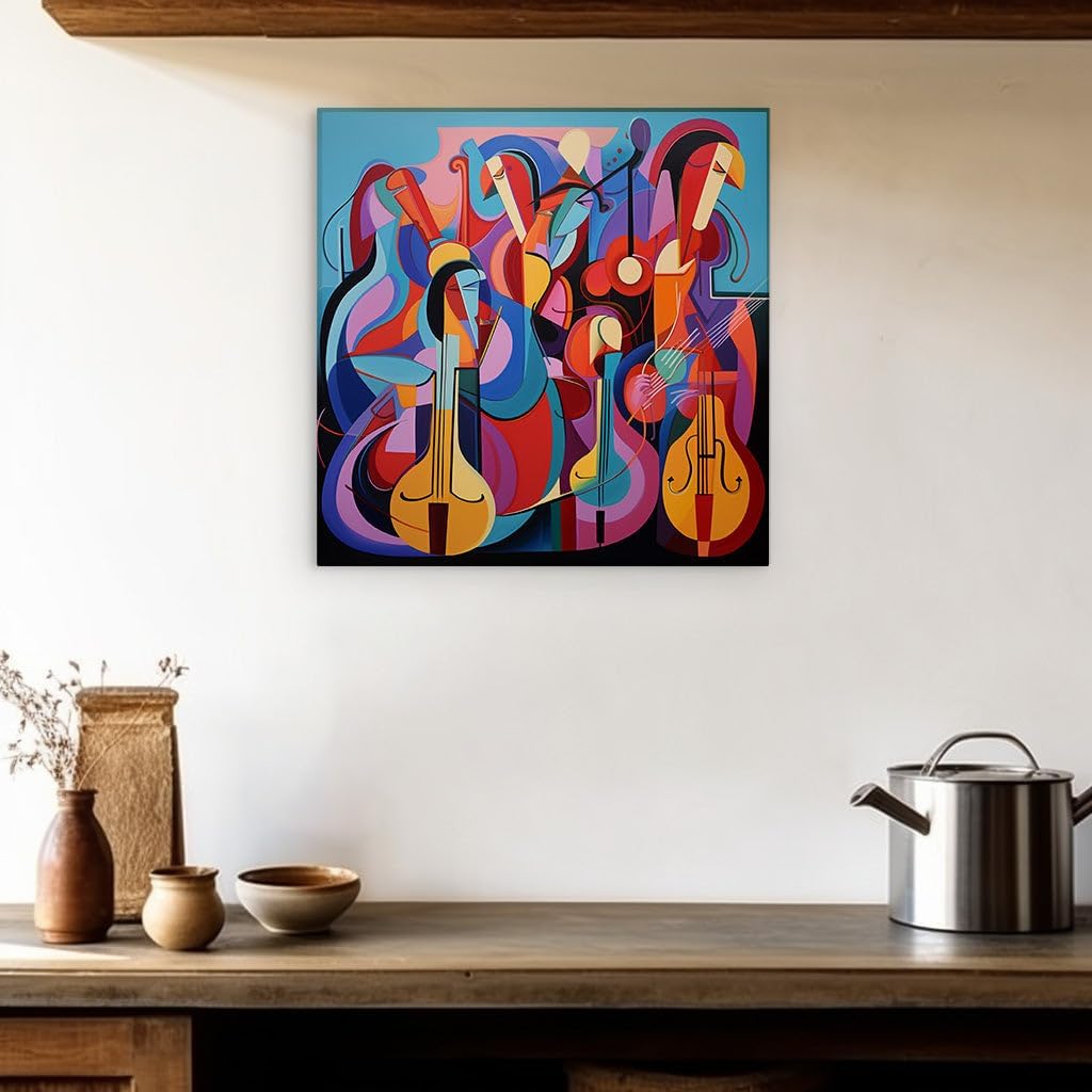 Canvas for Living room. Harmonious Riot of Colors Capturing the Essence of an Abstract Musical Ensemble, 27 x 18 inch Canvas Wall Art - Contemporary Masterpieces - Modern Home Decor