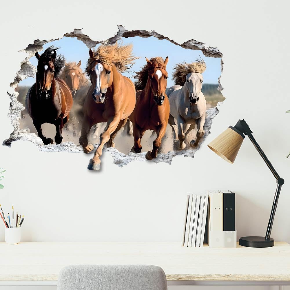 Stickers muraux 3D chevaux pour décorer la chambre d'enfant