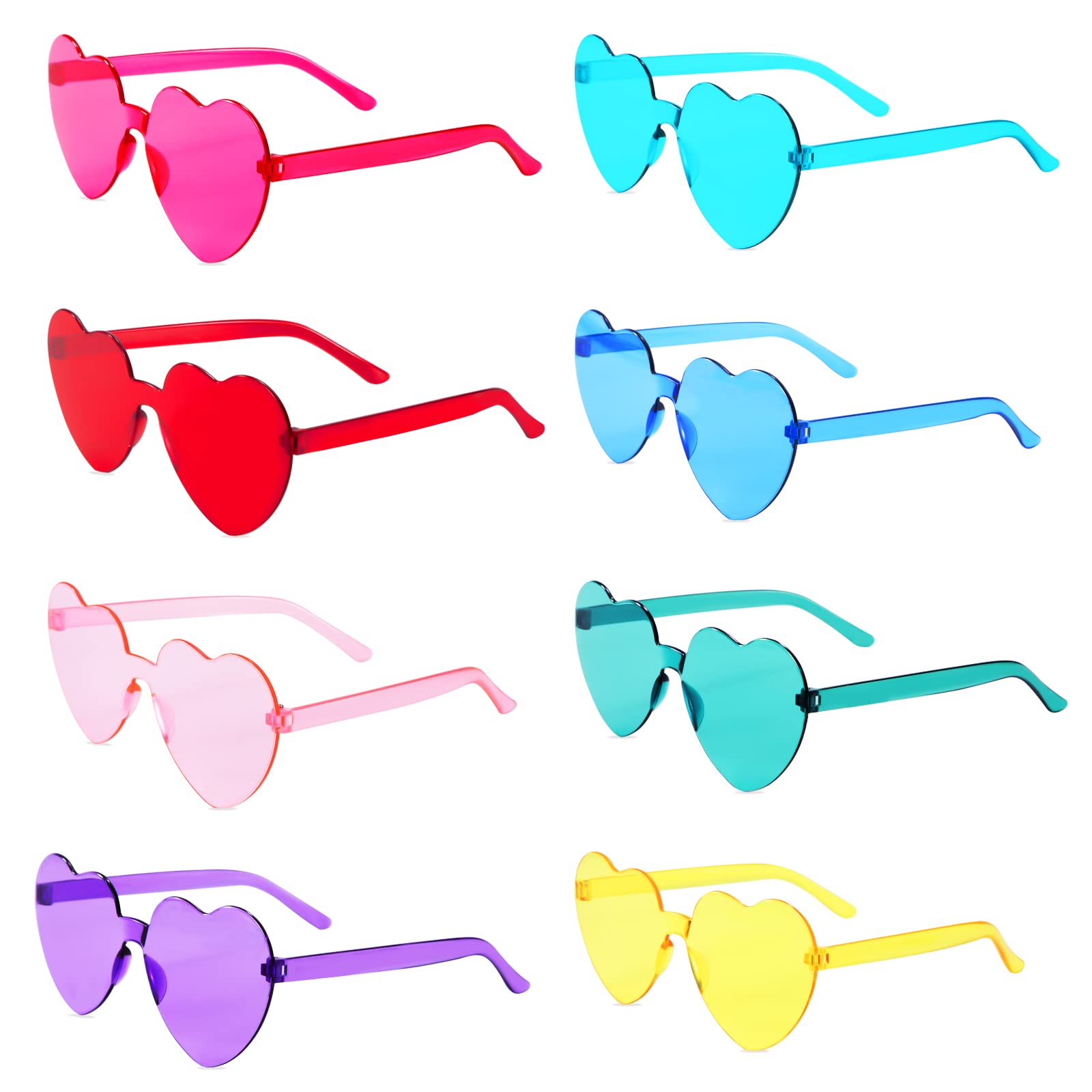 Gafas con Forma de Corazón 8 Pares Gafas Fiesta Color Caramelo Retro Gafas de Sol Sin Hippie Gafas de Sol Sin Montura Corazón Divertidas Gafas Para Fotos Boda Carnaval Fiesta de Cumpleaños
