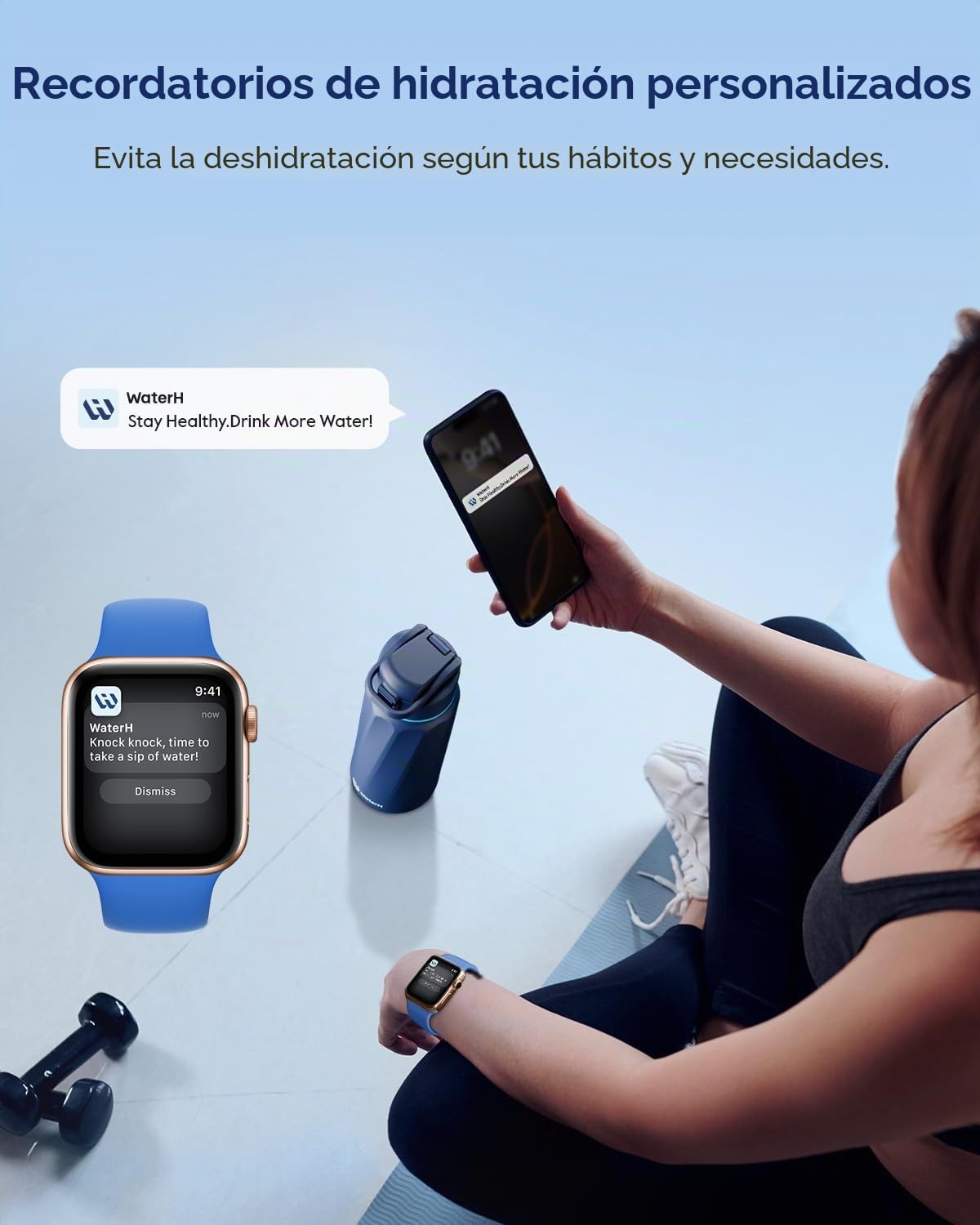 WATERH BOOST - Botella de agua inteligente con recordatorio y rastreador, botellas de acero inoxidable con aislamiento al vacío de doble pared, 946 ml,
