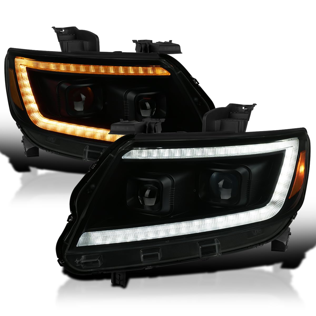 SPEC-D TUNING Black Smoke Switchback Projector Headlights w/Sequential LED Turn Signal and Startup Animation Compatible with 2015-2022 Chevy Colorado, Left + Right Pair Headlamps Assembly