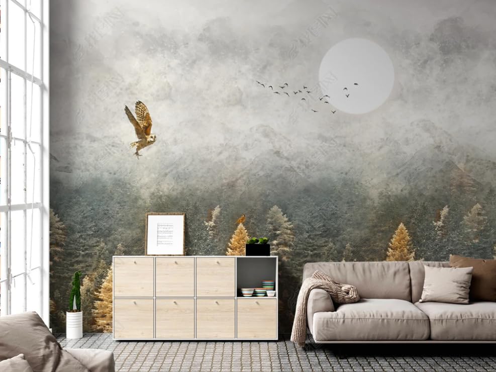 Papier peint intissé forêt brumeuse pour masquer un mur terne
