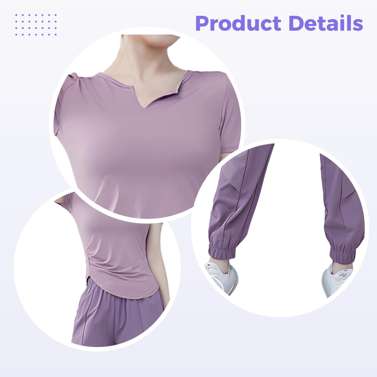 Set da allenamento da donna, composto da reggiseno sportivo, top a maniche corte e pantaloni lunghi, ideale per yoga e palestra, tessuto in poliestere spandex XXL, design traspirante e anti-pelucchi