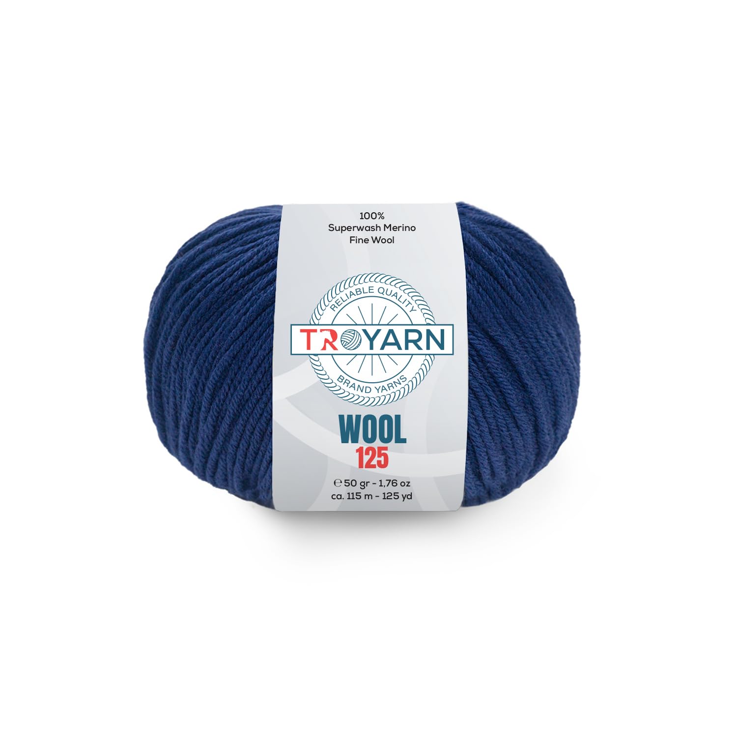 Troyarn Wolle 125 (4 Knäuel-Packung), 100 % Superwash-Merino-Feinwolle, leichtes Kammgarn, #3, weiches Strick- und Häkelgarn zum Häkeln und Stricken, 4 x 50 g, 4 x 125 m, Marineblau