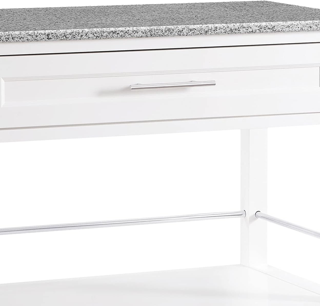 Linon Cameron Wood Granite Top Rolling Kitchen Cart Ample Storage in White