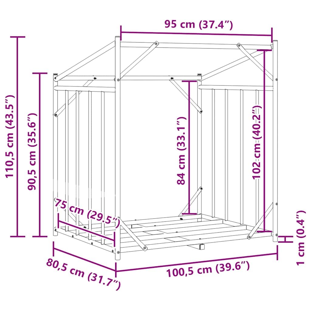 vidaXL Leñero Cubierta Lluvia 100,5x80,5x110,5 cm Acero galvanizado, Almacenamiento de leña, Soporte para leña para Chimenea, Almacenamiento de leña para Interior