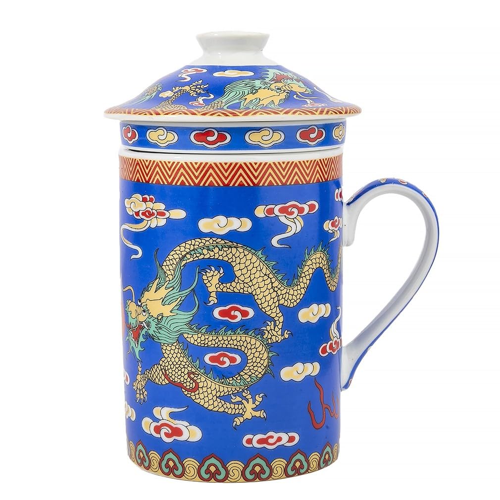 lachineuse Tea or Infusion Tea Pot – Imperial Sky Blue Dragon Design – Porcelain Mug – Height 14.5 cm – Breakfast, Relaxation – Asia China Gift Idea